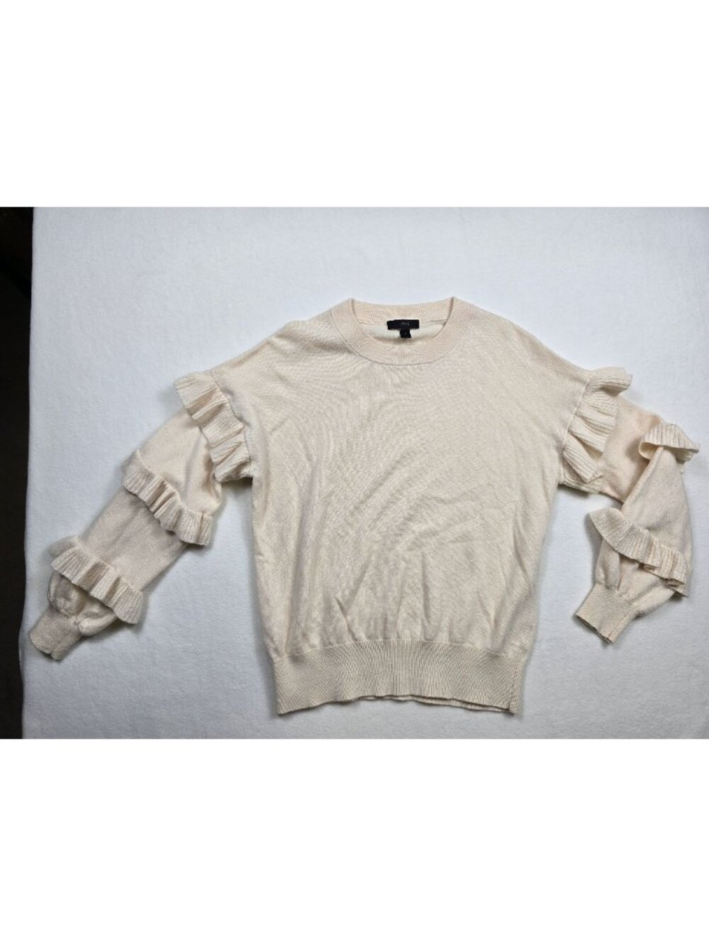 J Crew Small Womens Ruffle Sleeve Cream Sweater
